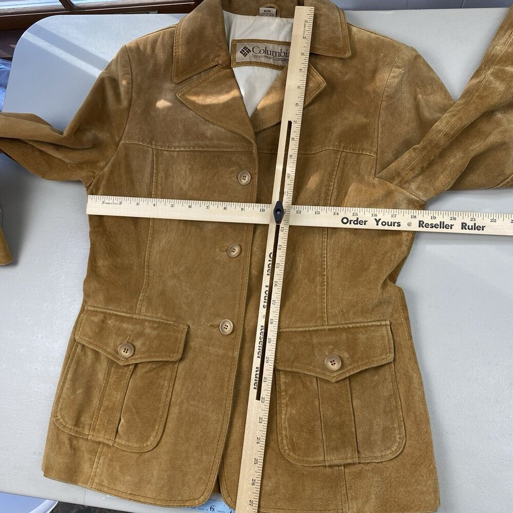 VINTAGE Columbia Suede Jacket Womens Medium Brown Pockets 70s Western Leather - Picture 10 of 13